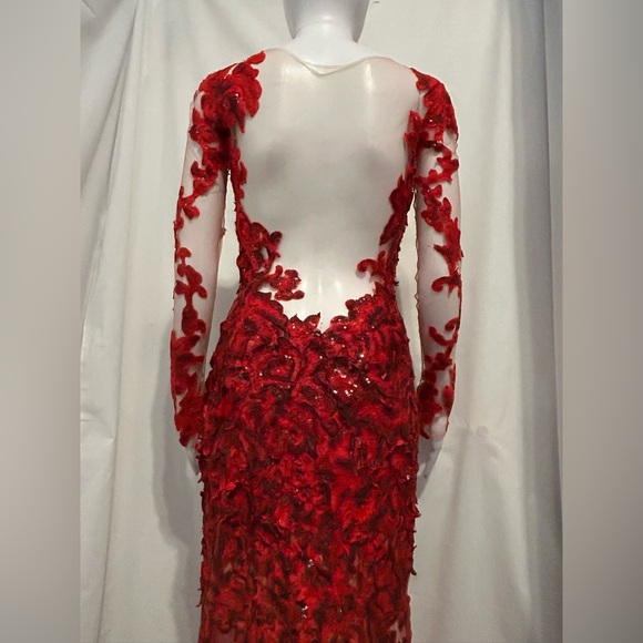 Red Floral Flowy Beaded Gown Sz S/XS Costume Cosplay Fantasy Whimsigoth Elegant - Picture 7 of 16